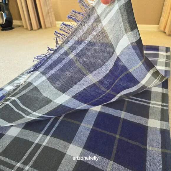 NWOT Barbour Linen/Cotton Plaid Scarf Lightweight Preppy - Picture 10 of 12